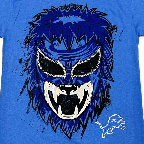 Detroit Lions Shirt Adult Small Blue NFL Football Logo Mask Tee Men - Picture 2 of 12